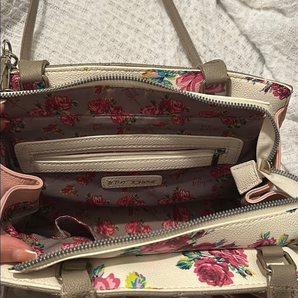 Betsey Johnson Pink and Gray Quilted Heart Satchel - Picture 3 of 5